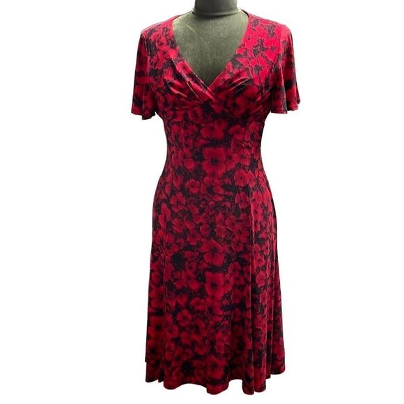 Chaps Ladies Black and Red Floral Dress, Size Small - Picture 1 of 8